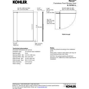 Revel 48'' x 70'' Pivot Shower Door with CleanCoat® Technology