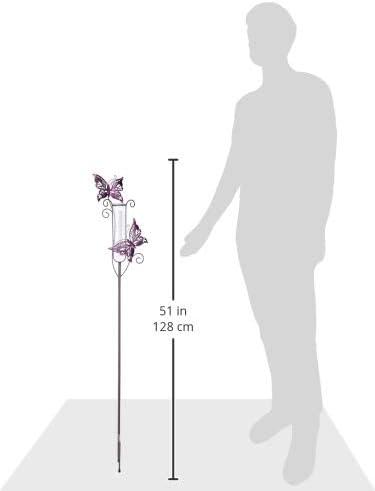 Purple Butterfly Garden Stake with Glass Rain Gauge