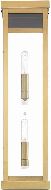 Hopewell Brushed Nickel 2-Light Outdoor Wall Lantern with Clear Glass