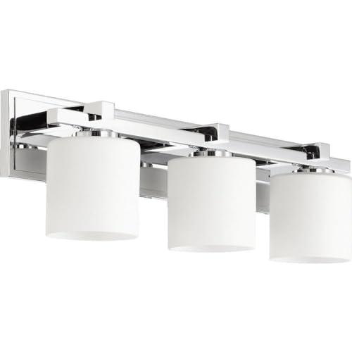 3 Light Cylinder Bath Vanity In Style 24 Inches Wide By 7.5 Inches High-Chrome Finish-Satin Opal Glass Color Quorum Lighting 5369-3-14