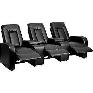 Brown Faux Leather Reclining Theater Seating with Cup Holders