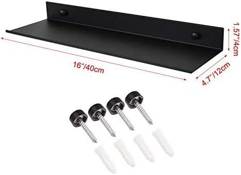 TLBTEK 2 Pcs 16inch Black Floating Shelves,Rustic Farmhouse Floating Shelves Wall Mounted Storage for Bathroom, Bedroom, Living Room, Kitchen