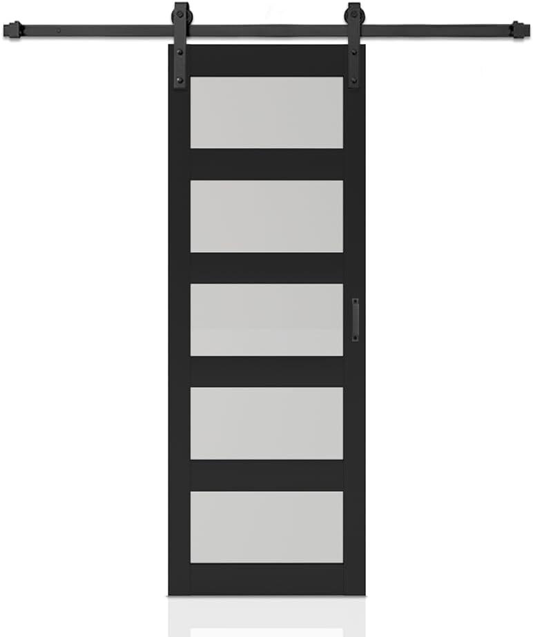 Calhome 5 Lite Tempered Frosted Glass Finished Composite Interior Sliding Barn Door with Hardware Kit