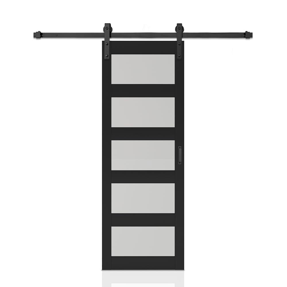 Calhome 5 Lite Tempered Frosted Glass Finished Composite Interior Sliding Barn Door with Hardware Kit