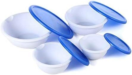 Sterilite 8 Piece Covered Set Bowl, Multisize, White & Blue