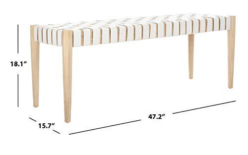 Amalia 47'' Beige and White Leather Weave Transitional Bench