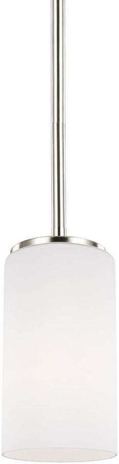 Generation Lighting 6124601EN3-962 Alturas One-Light Mini-Pendant with Etched White Inside Glass Shade, Brushed Nickel Finish