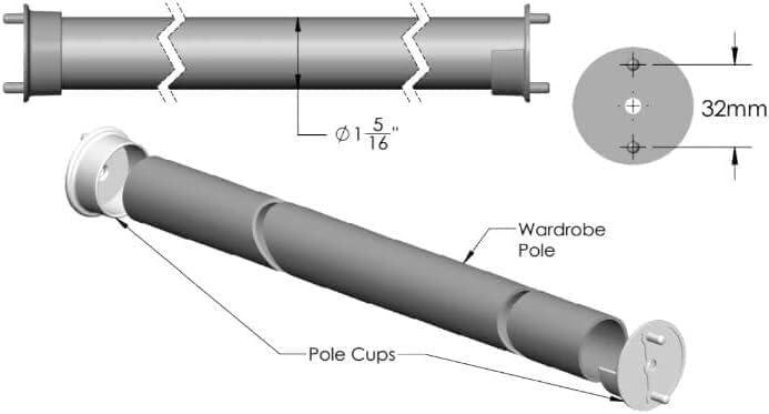 Matte Gold Aluminum Round Wardrobe Closet Rod with End Caps, 24 Inch