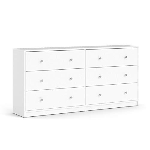 Home Square 3 Piece Bedroom Set with 6-Drawer Double Dresser and Two of 1-Drawer Nightstand in White