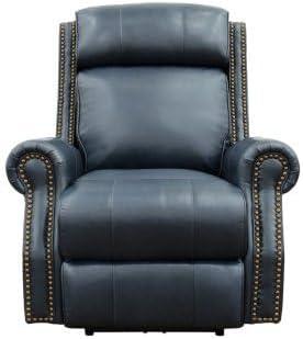 Shoreham Blue Leather Swivel Recliner with Wood Accents