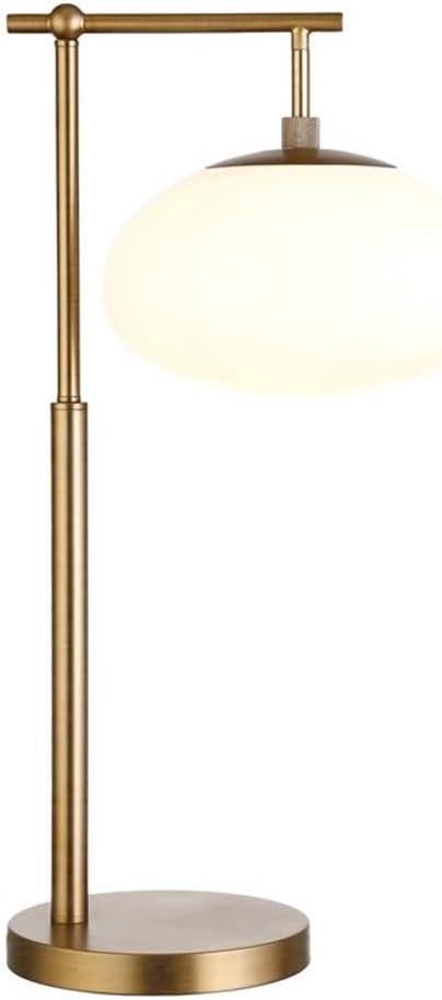 Evelyn&Zoe Blume 25" Tall Arc Table Lamp with Glass Shade in Brushed Brass/Seeded