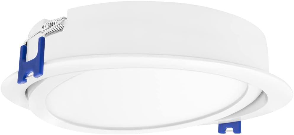 Maxxima 6 in. 5 CCT Ultra-Thin Recessed LED Gimbal Downlight - 1,000 Lumens, Color Selectable 2700K-5000K (2700K/3000K/3500K/4000K/5000K), Dimmable, Canless, Slim IC Rated, Junction Box Included