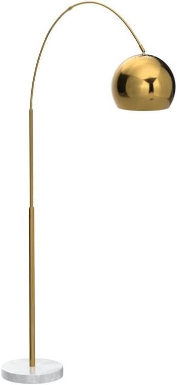 Brightech Olivia 75" Modern Industrial LED Arc Floor Lamp with Silver Chrome Finish, White Marble Base, and Metal Bowl Shade, Bulb Included