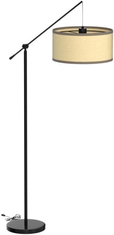 Brightech Hudson 70" Modern LED Floor Lamp with Adjustable Height, Black Finish, and Beige Fabric Drum Shade, Bulb Included