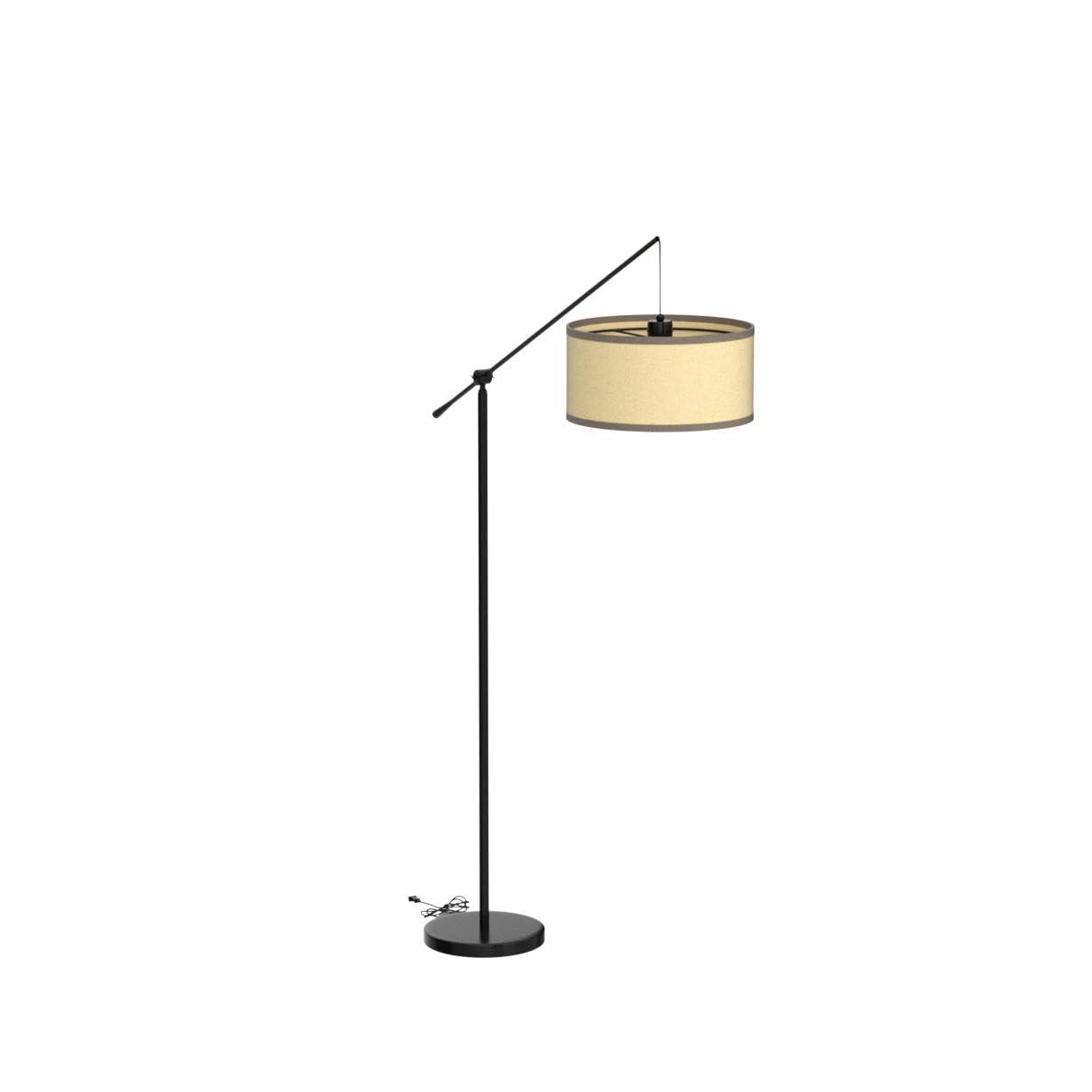 Brightech Hudson 70" Modern LED Floor Lamp with Adjustable Height, Black Finish, and Beige Fabric Drum Shade, Bulb Included
