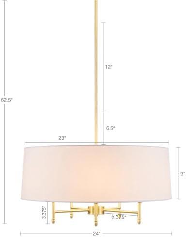 Hampton Hill Presidio 5-Light Dimmable Chandelier with Drum-shaped Fabric Shade & Adjustable Height
