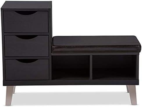 Arielle Modern and Contemporary Wood 3 - Drawer Shoe entryway benches with Two Open Shelves - Dark Brown - Baxton Studio