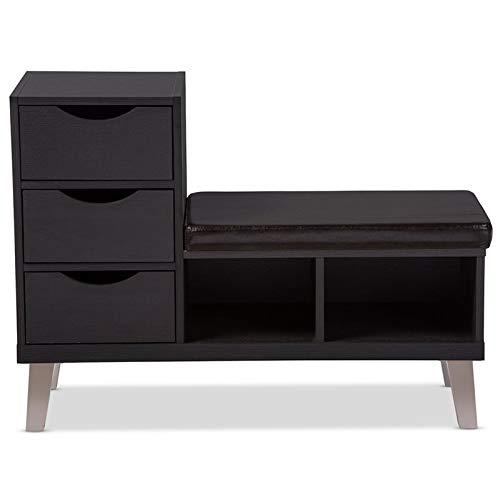 Arielle Modern and Contemporary Wood 3 - Drawer Shoe entryway benches with Two Open Shelves - Dark Brown - Baxton Studio