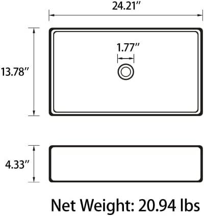 24'' White Gloss Ceramic Rectangular Above-Counter Sink