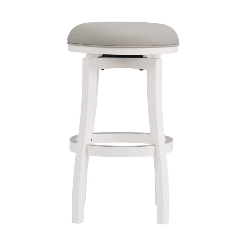 Classic White Leather Swivel Bar Stool with Rubberwood Frame