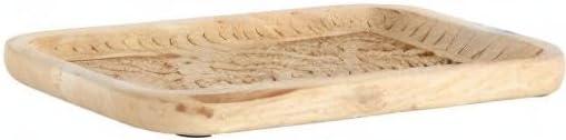 Creative Co-Op Handcarved Mango Wood Tray with Intricate Floral Designs