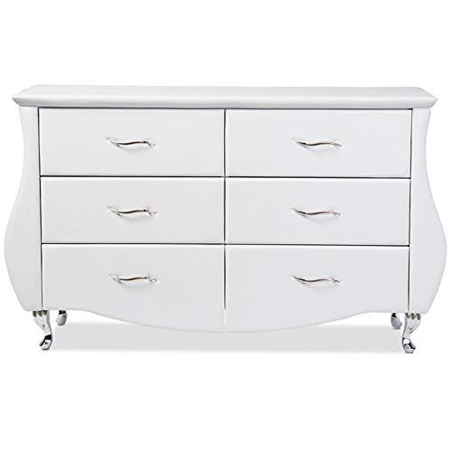Enzo Modern and Contemporary Faux Leather 6 Drawer Dresser White - Baxton Studio: Sleek Storage, Metal Gliders