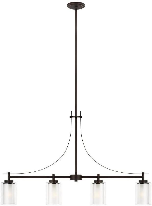 Elmwood Park 40 in. 4-Light Bronze Modern Transitional Linear Island Hanging Pendant with Satin Etched Glass Shades