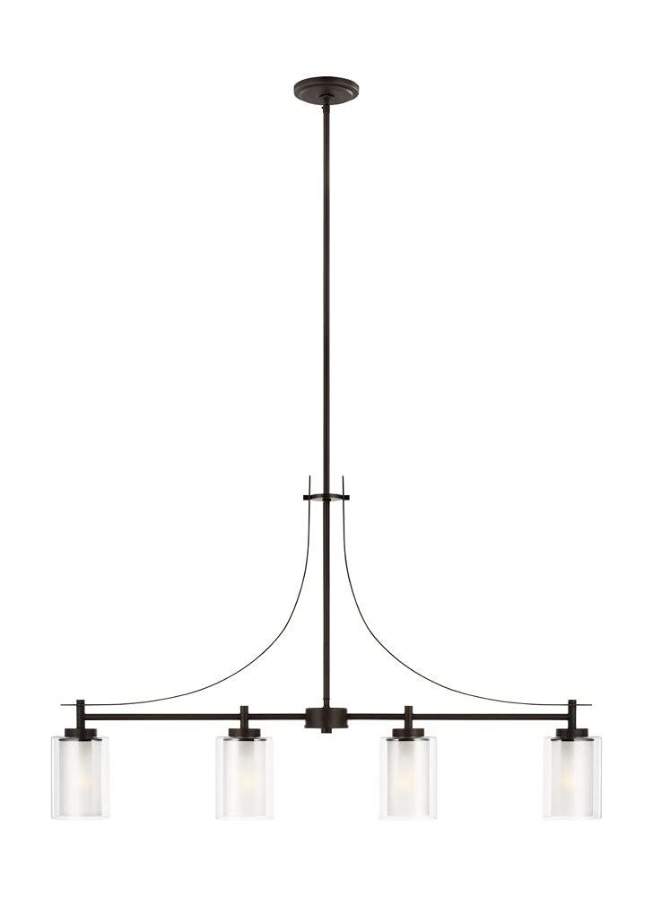 Elmwood Park 40 in. 4-Light Bronze Modern Transitional Linear Island Hanging Pendant with Satin Etched Glass Shades