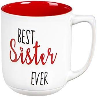 Best Sister Ever White and Red Ceramic Mug, 14 oz