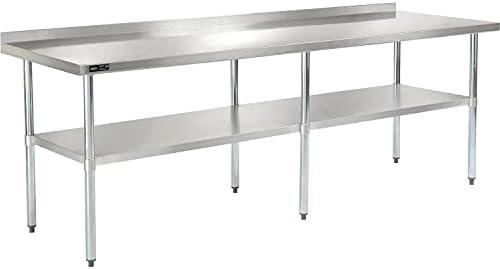 Nexel 96"W x 30"D 18 Gauge 430 Stainless Steel Workbench 2" Backsplash, Galvanized Legs & Undershelf