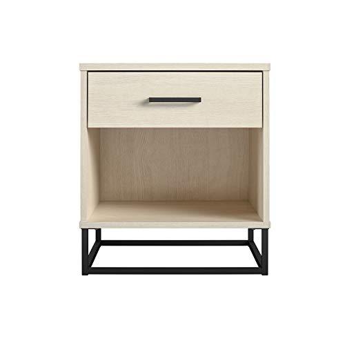 Ivory Oak Rustic Modern Nightstand with Drawer and Open Cubby