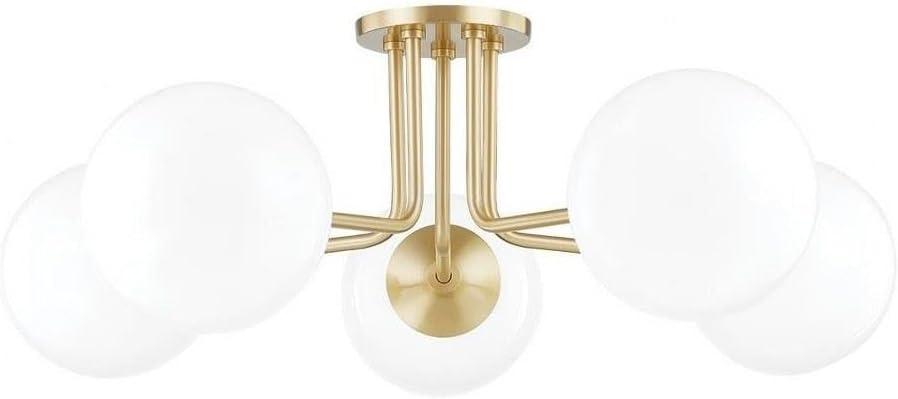 Stella Aged Brass and Frosted Glass 5-Light Semi-Flush Mount