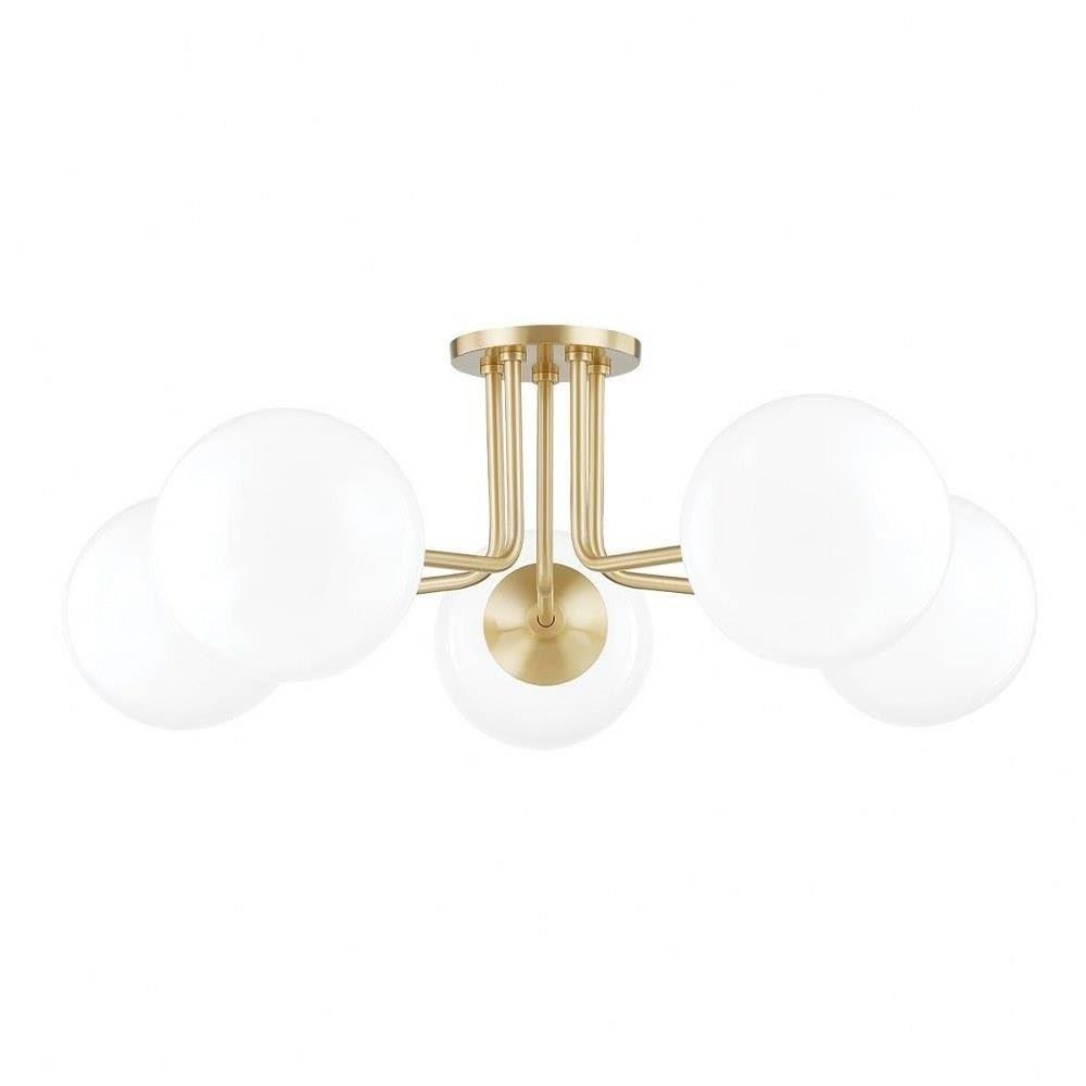 Mitzi Stella 5 - Light Semi-Flush Mount in  Aged Brass White Shade