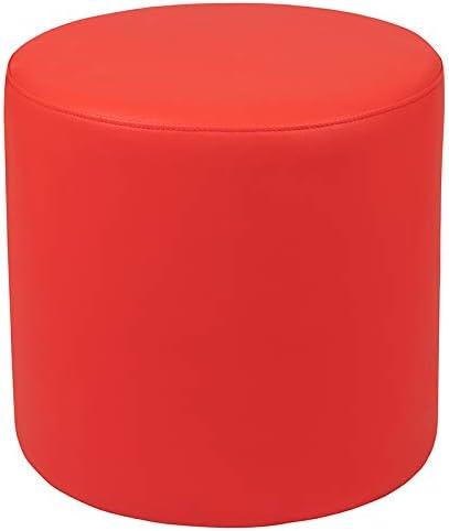 Modern Classroom Red Plywood Round Ottoman with Leveling Glides