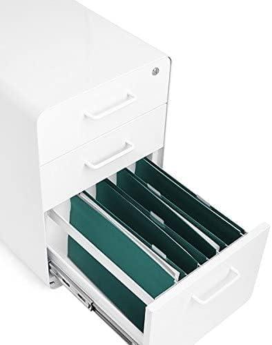 White Powder-Coated Steel 3-Drawer Lockable Filing Cabinet