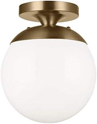 Satin Aluminum Globe Semi-Flush Mount with Clear Seeded Glass