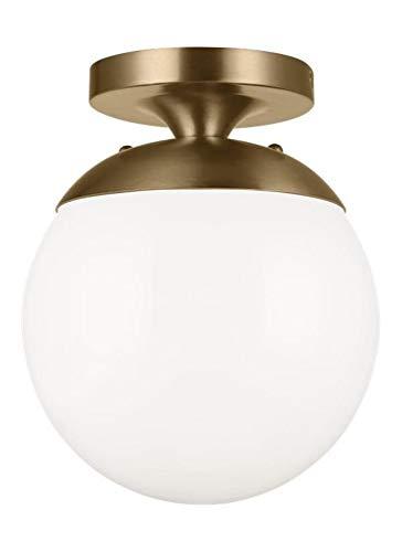 Satin Aluminum Globe Semi-Flush Mount with Clear Seeded Glass