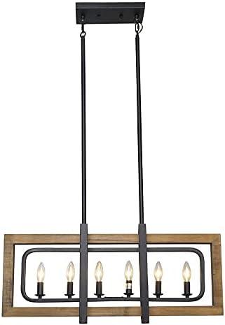 LNC Modern Farmhouse 6-Light Wood Chandelier Rectangle Island Lights for Dining Room - W31.5" X E8.7" X H13.8"