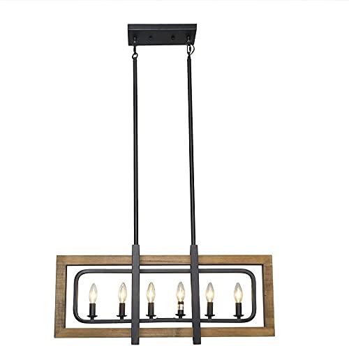 LNC Modern Farmhouse 6-Light Wood Chandelier Rectangle Island Lights for Dining Room - W31.5" X E8.7" X H13.8"