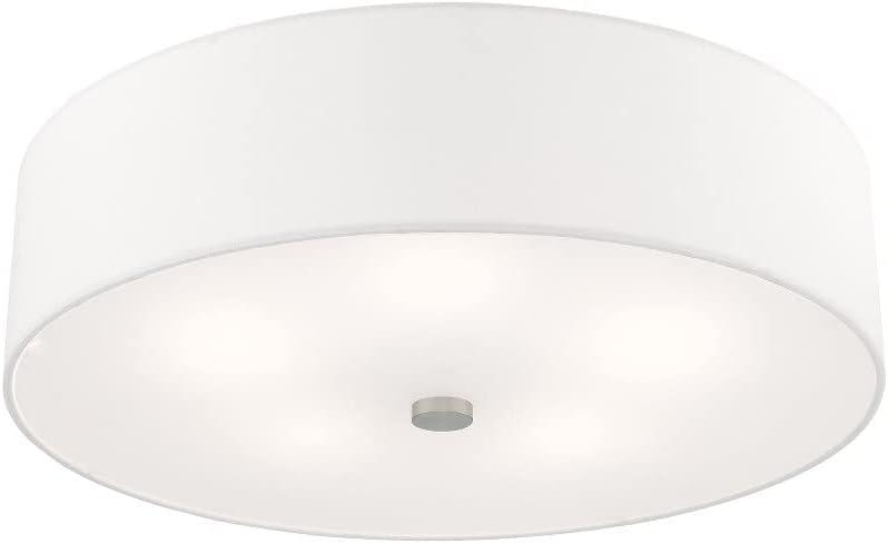 Brushed Nickel 22" Drum Semi-Flush Mount with Off-White Shade