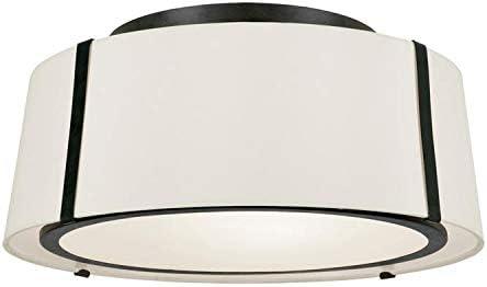 Matte Black Glass Drum Ceiling Light with White Silk Shade