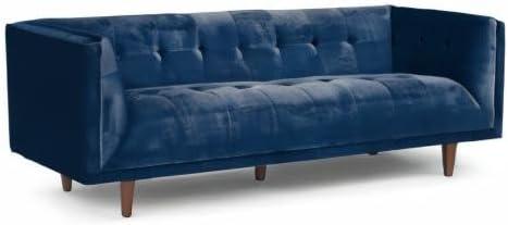 Cecily 82'' Sapphire Blue Velvet Tufted Sofa with Pecan Wood Legs