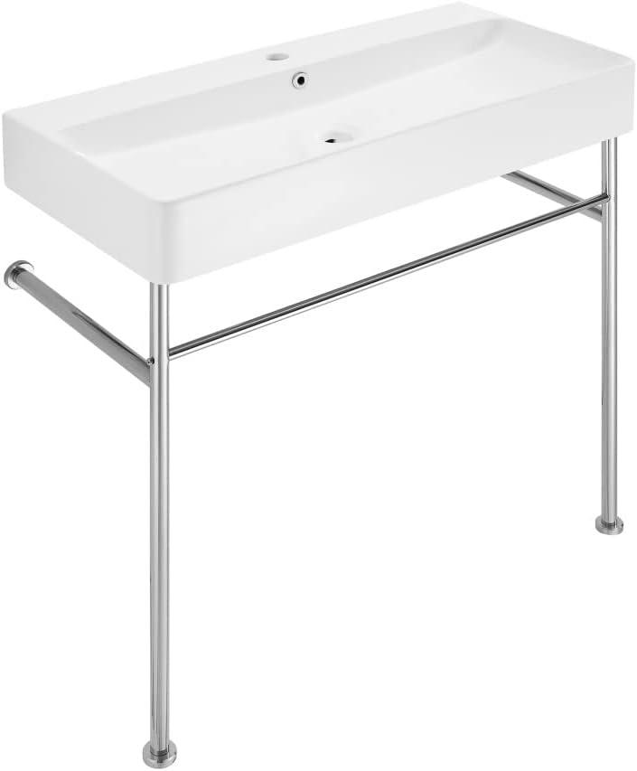 Carre 36 Ceramic Console Sink White Basin Chrome Legs