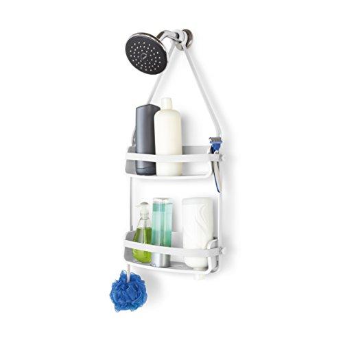 Flex White Minimalist Plastic Shower Caddy with Suction Mount