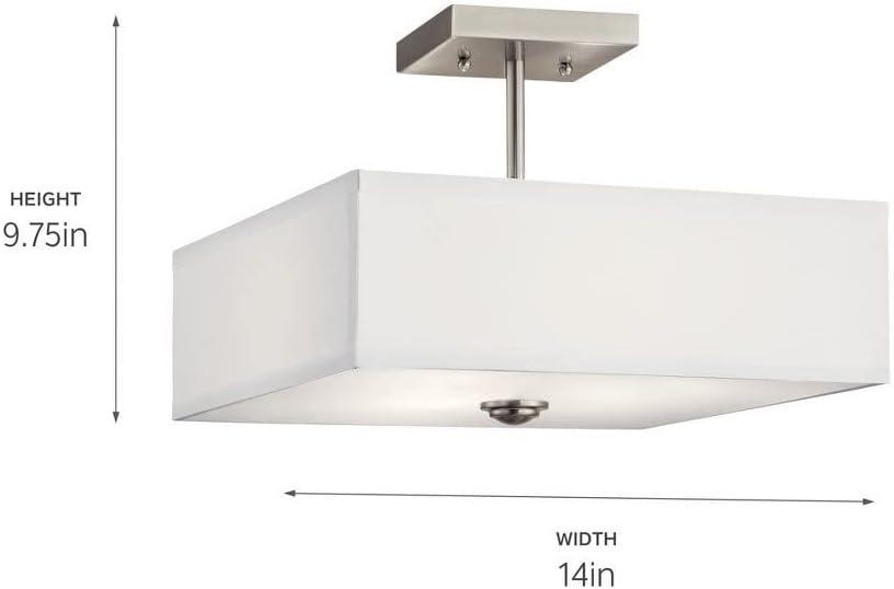 Shailene 14" 3 Light Square Semi Flush with Satin Etched White Diffuser and White Microfiber Shade in Brushed Nickel