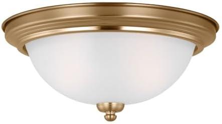 Satin Brass Geary 2-Light Flush Mount with Etched Glass Shade