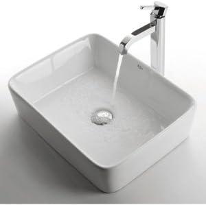 Ceramic Rectangular Vessel Bathroom Sink with Faucet
