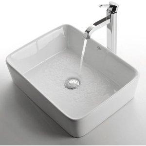 Ceramic Rectangular Vessel Bathroom Sink with Faucet