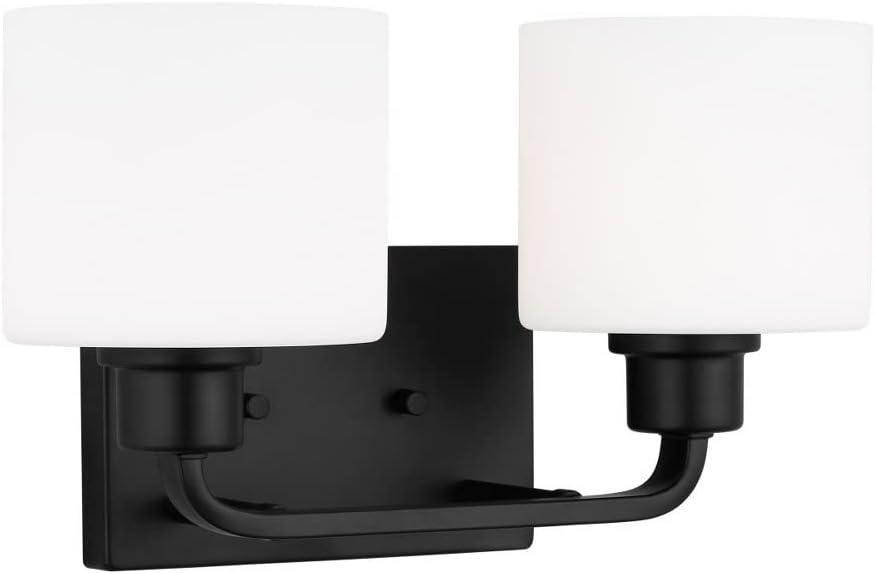 Midnight Black 2-Light Vanity Fixture with Etched Glass Shades