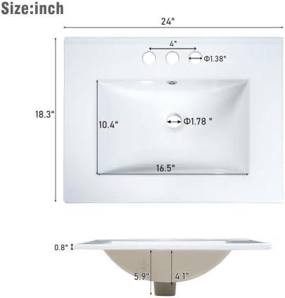 Harper & Bright Designs 24" Bathroom Vanity with Sink, Free Standing Single Basin Vanity Set with Two Drawers and One Door, Modern Wooden Bathroom Cabinet with Ceramic Basin for Bathroom, White